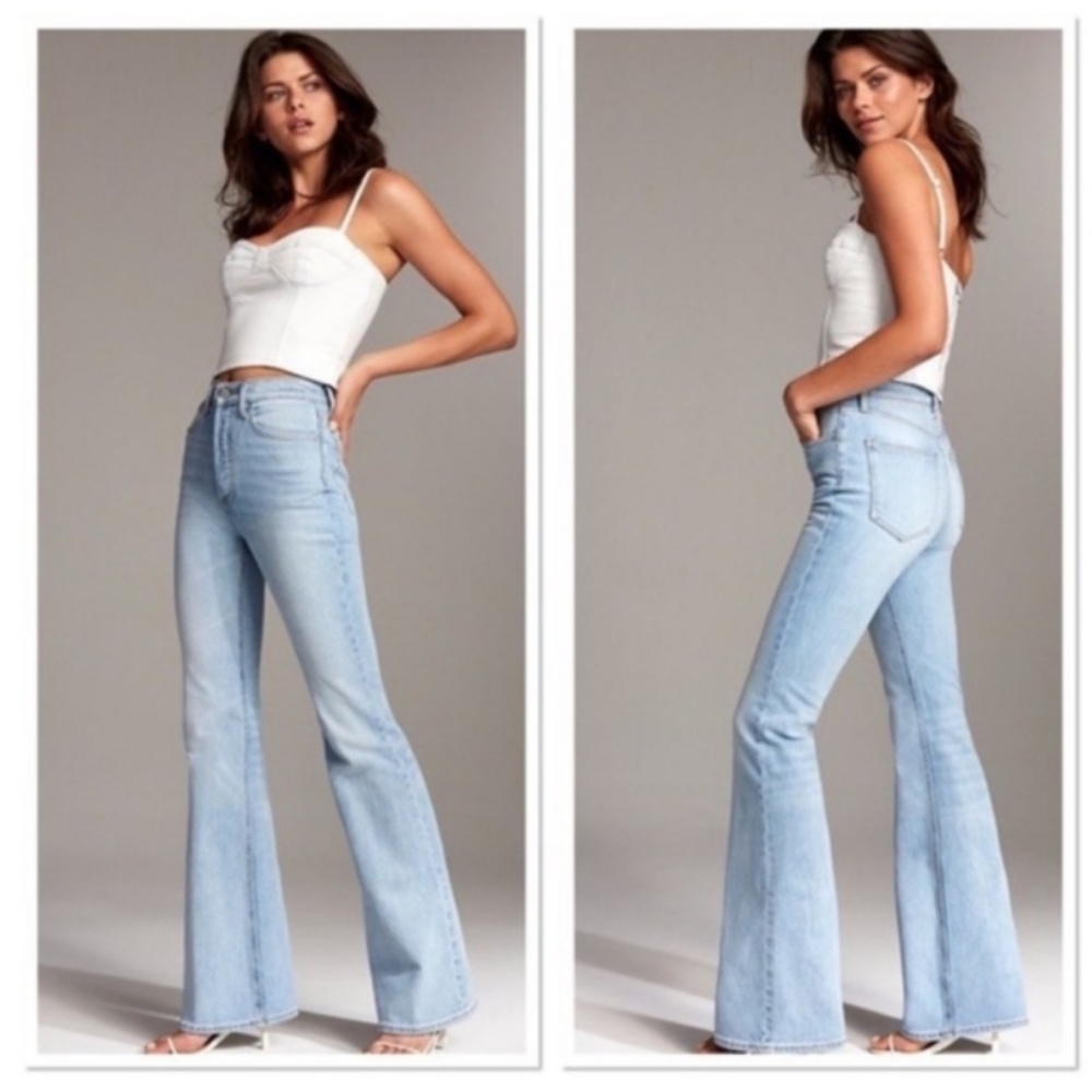 Denim Forum Blue Flare Wide Leg Jeans